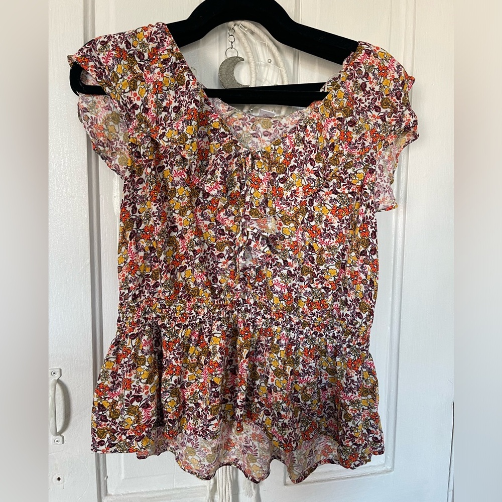 Old Navy Women’s Patterned Waist-Defined Ruffled Top